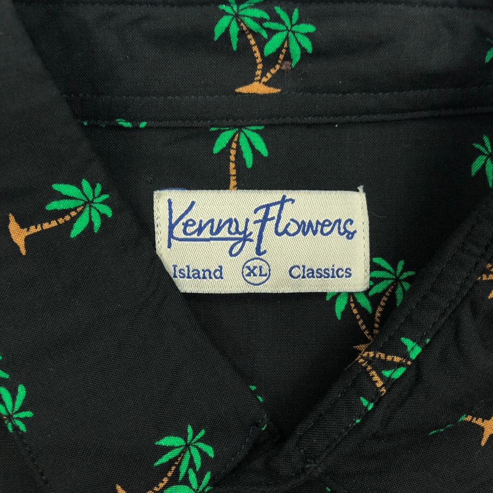 Kenny Flowers Shirt Mens XL Palm Tree Print Rayon Button Up Black - Picture 3 of 8